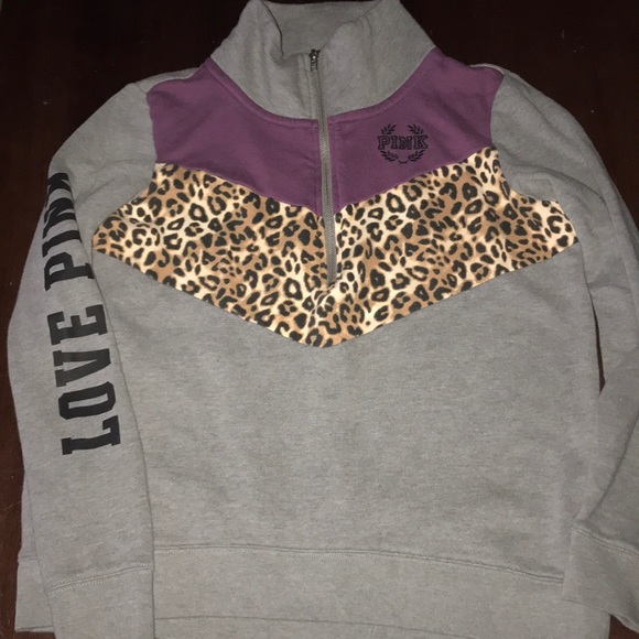 PINK Victoria's Secret Tops - SOLD -Vs Pink leopard zipup sweatshirt